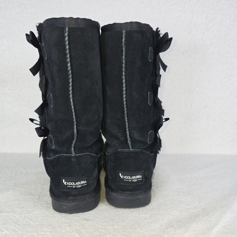 Koolaburra By Ugg Victoria Girls Size 3 Black Suede Fur Lined With Bows #1090330 - Picture 4 of 8